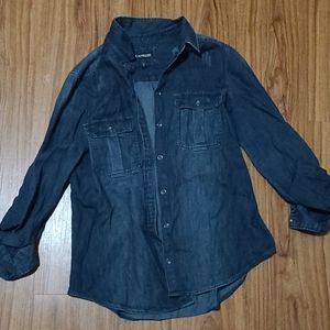 Jean material button up shirt